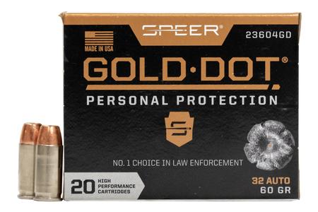 SPEER AMMUNITION 32 Auto 60 GR Gold Dot Personal Protection Hollow Point 20/Box