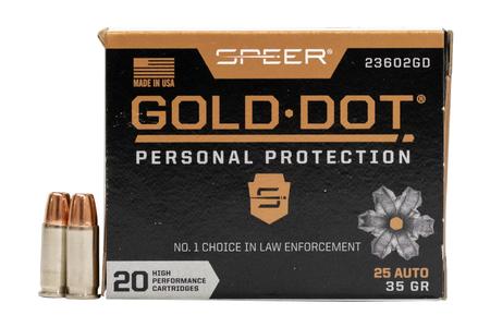 SPEER AMMUNITION 25 Auto 35 gr Gold Dot Handgun Personal Protection Hollow Point 20/Box