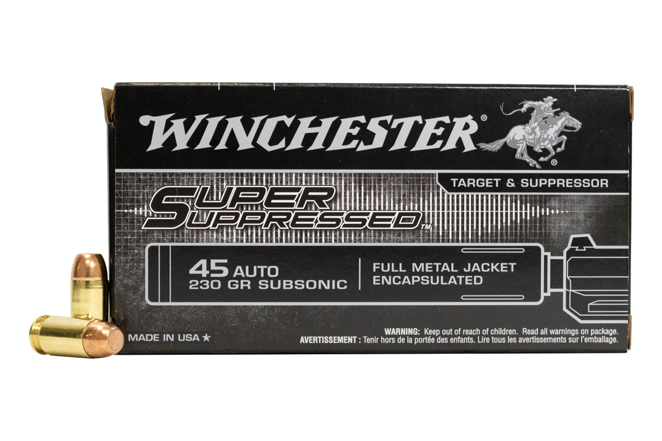 WINCHESTER AMMO 45 AUTO 230 GR FMJE SUPER SUPPRESSED