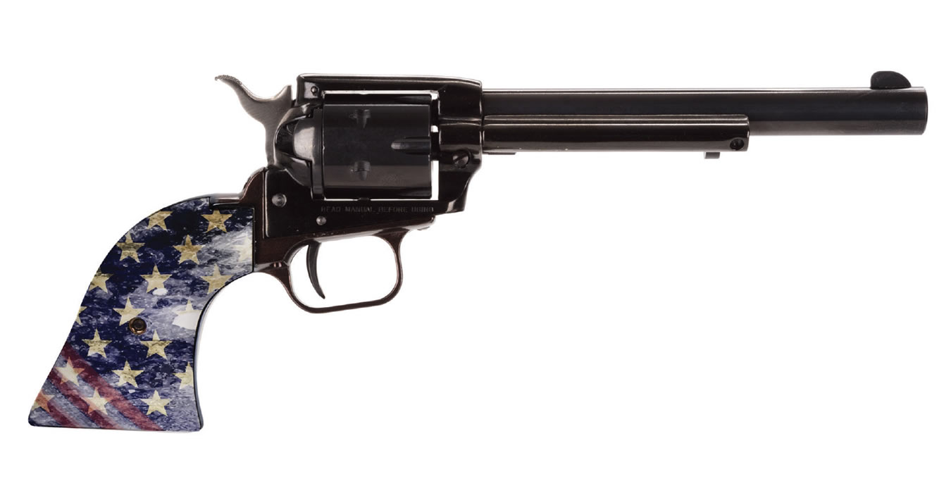 HERITAGE ROUGH RIDER 22LR RIMFIRE REVOLVER WITH AMERICAN FLAG GRIPS AND 6.5-INCH BARREL