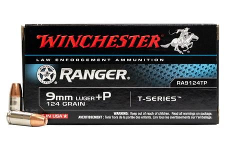 Winchester 9mm +P 124 gr Ranger T-Series Police Trade-In Ammo 50/Box