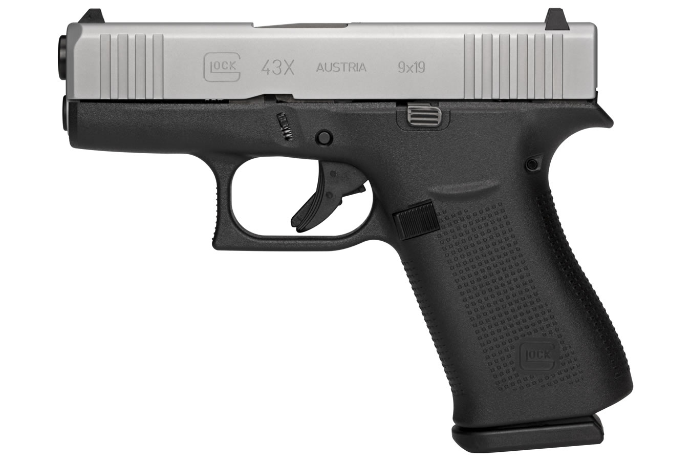 Glock 43x 9mm Pistol with Silver Slide and AmeriGlo Bold Night Sights