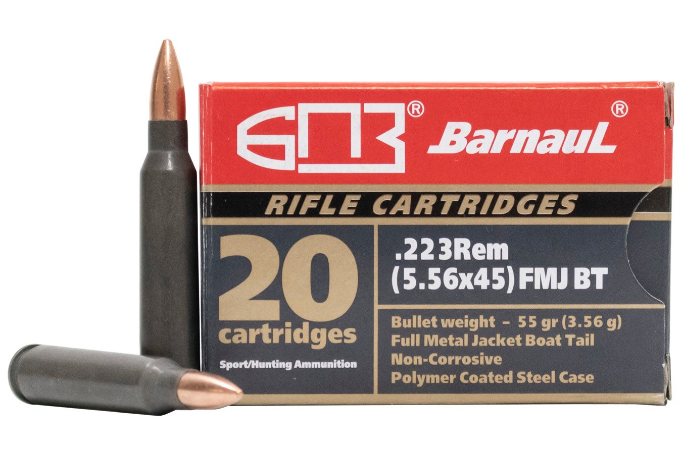 Barnaul .223 Rem 55 gr FMJ BT Polymer Coated Steel Case 500/Case