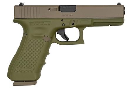 GLOCK 17 Gen4 9mm 17-Round Pistol with Cerakote Bazooka Green / FDE Finish