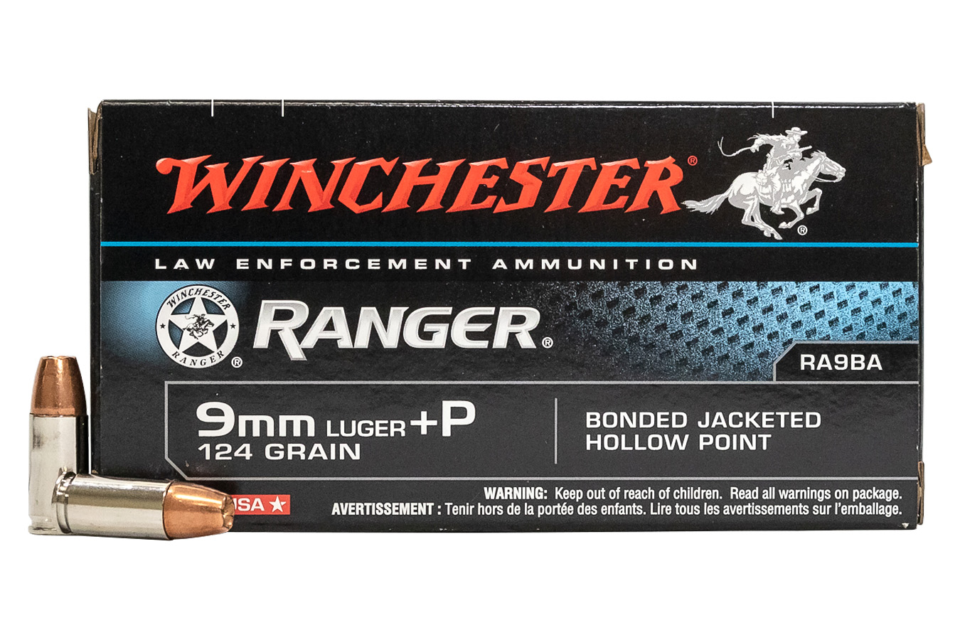 Winchester 9mm Luger +P 124 gr Bonded JHP Ranger Police Trade Ammo 50/Box