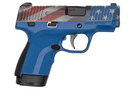 SUB COMPACT 9MM USA FLAG CERAKOTED 3.8` SLIDE ELECTRIC BLUE GRIP