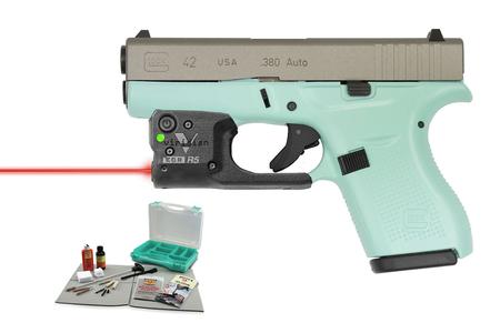 GLOCK 42 .380 Auto Eggshell Blue with Pistol Cleaning Kit and Viridian Laser