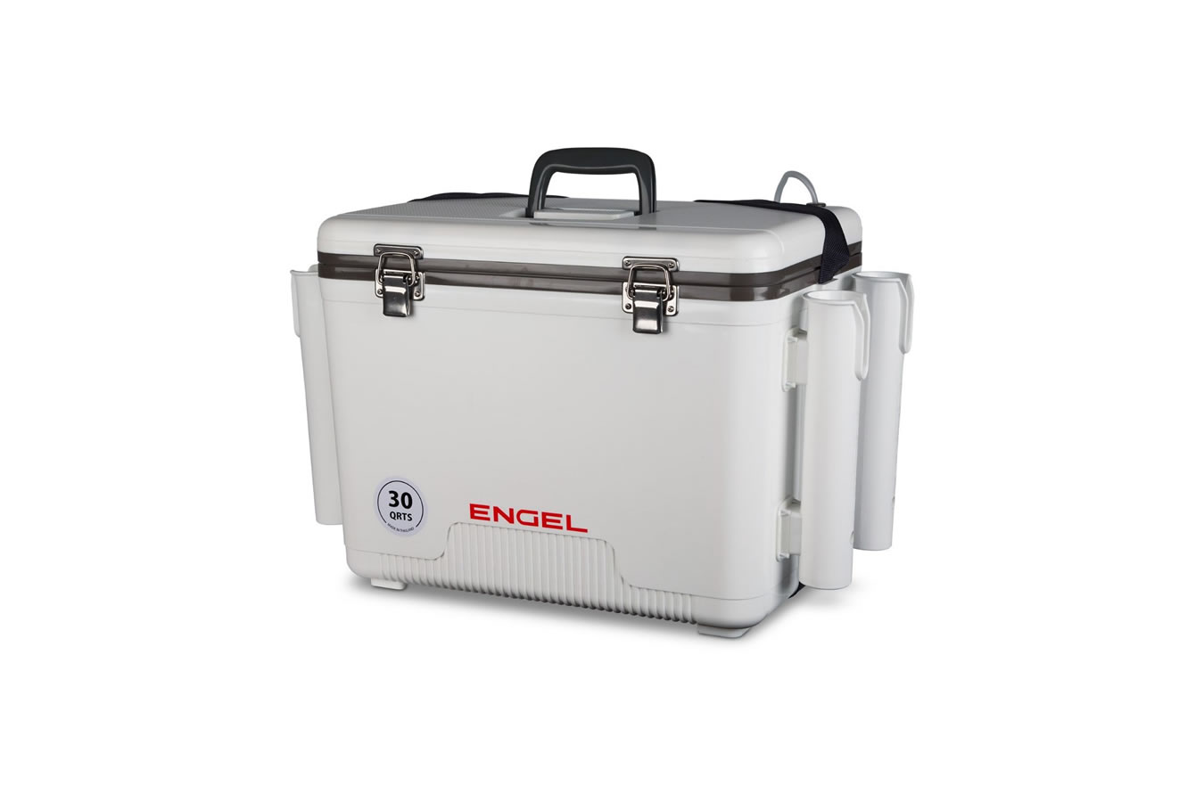 Engel Cooler 30 Qt Live Bait Dry Box/ Cooler with Rod Holders in White