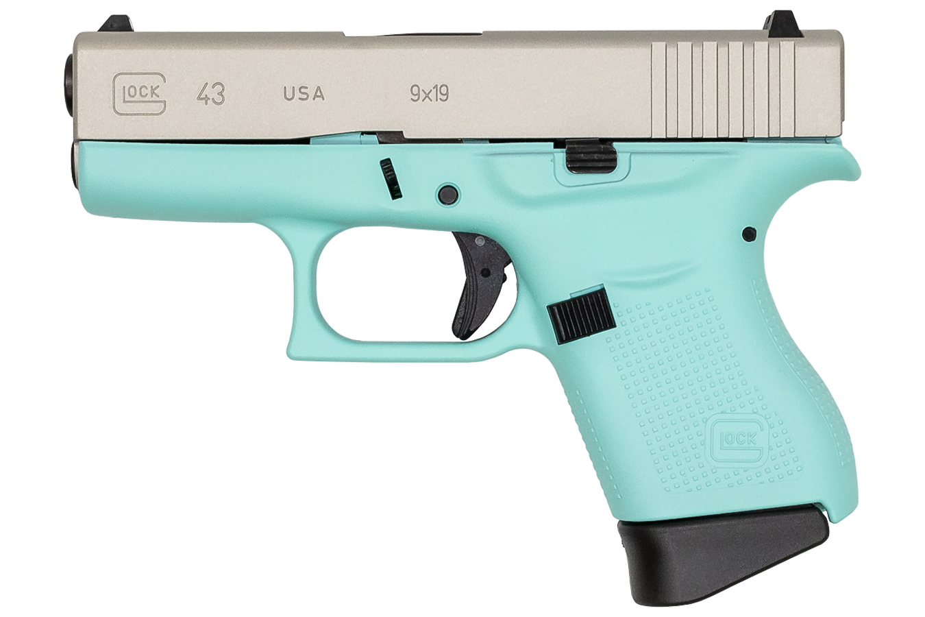 GLOCK 43 9MM SILVER SLIDE/ROBIN EGG BLUE FRAME