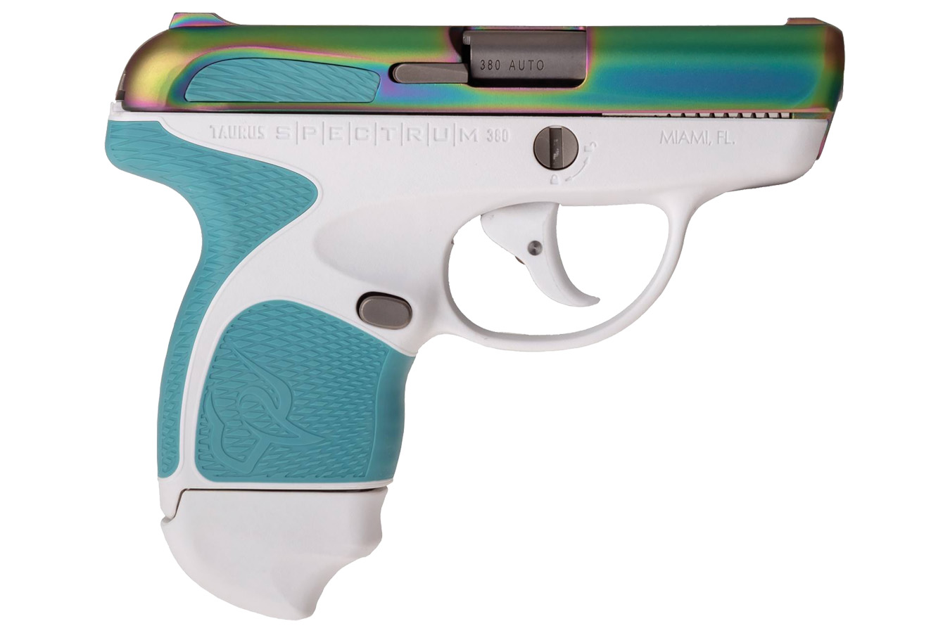 Taurus Spectrum .380 Auto White Pistol with Blue Grips and Prizm Slide