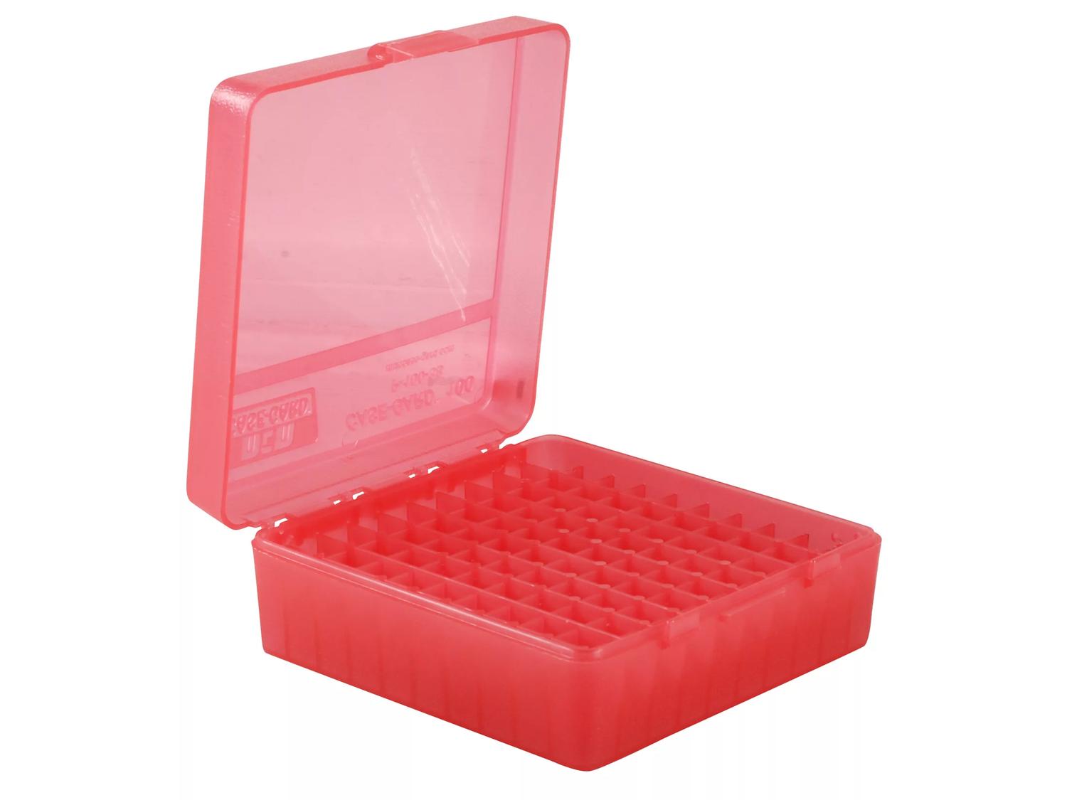 MTM Plastic Ammo Box 380 Clear RED 100 Round 9MM 