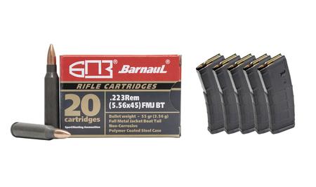 SPORTSMANS ESSENTIALS Barnaul 223 Rem 55 gr FMJ 500 Round Case with Five Magpul 5.56mm 30-Round PMAGs