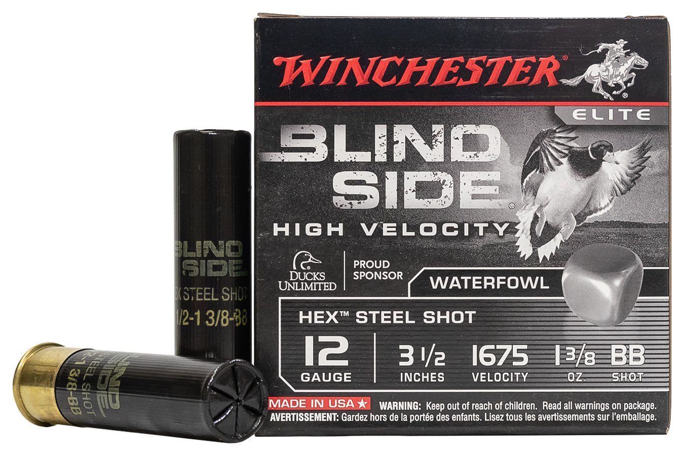 Winchester Blind Side Ammunition - 12 Gauge - 3 - 1 3/8 Oz. BB - Hex Steel  Shot - 25 Rounds