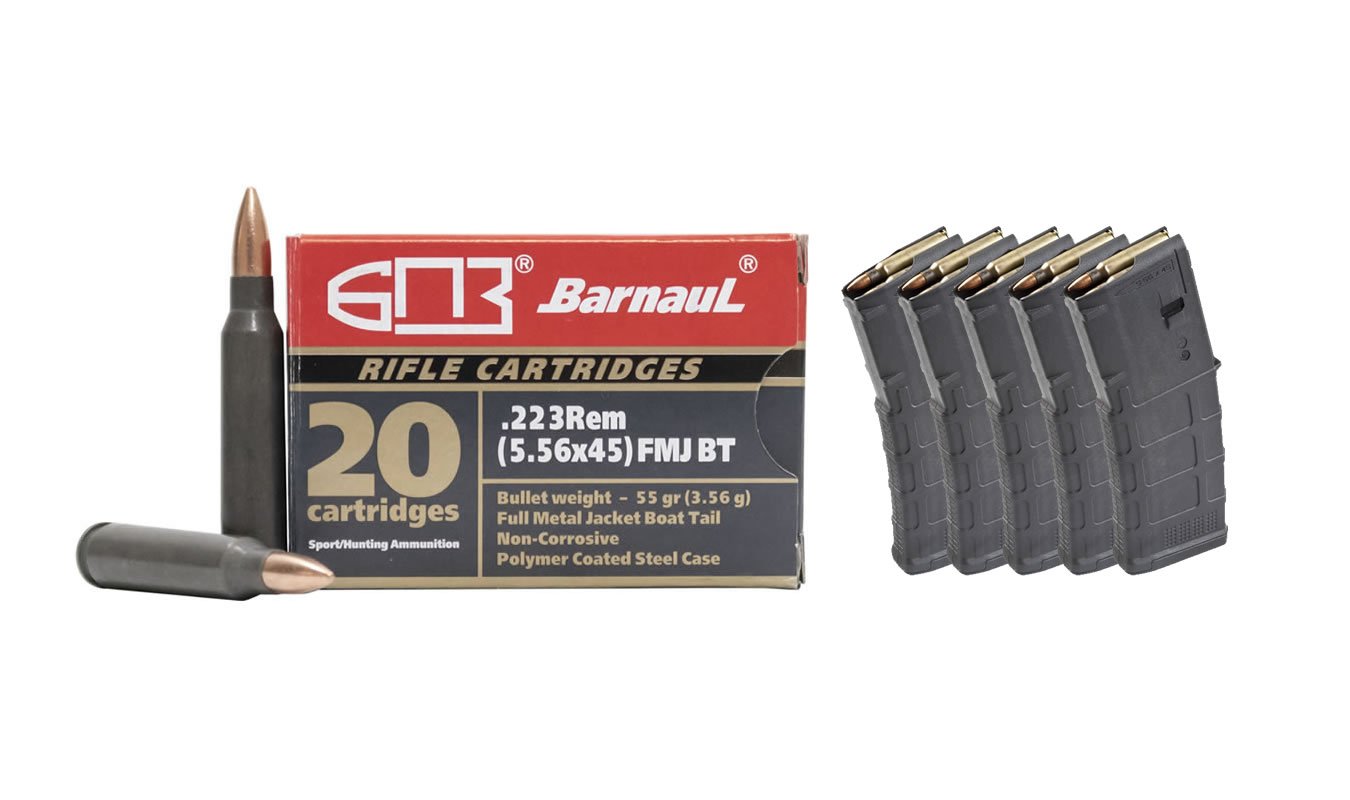 SPORTSMANS ESSENTIALS BARNAUL 223 AMMO WITH 5 MAGPUL PMAGS