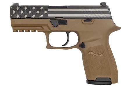 SIG SAUER P320 Compact 9mm with Laser Etched American Flag Slide and Coyote Tan Frame