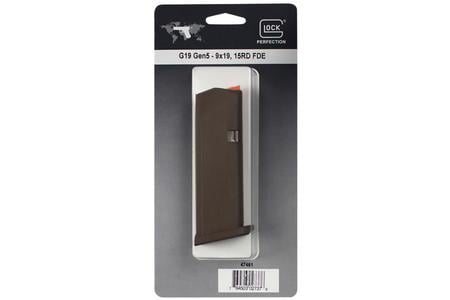 GLOCK 19 9mm 15-Round FDE Factory Magazine with Orange Follower