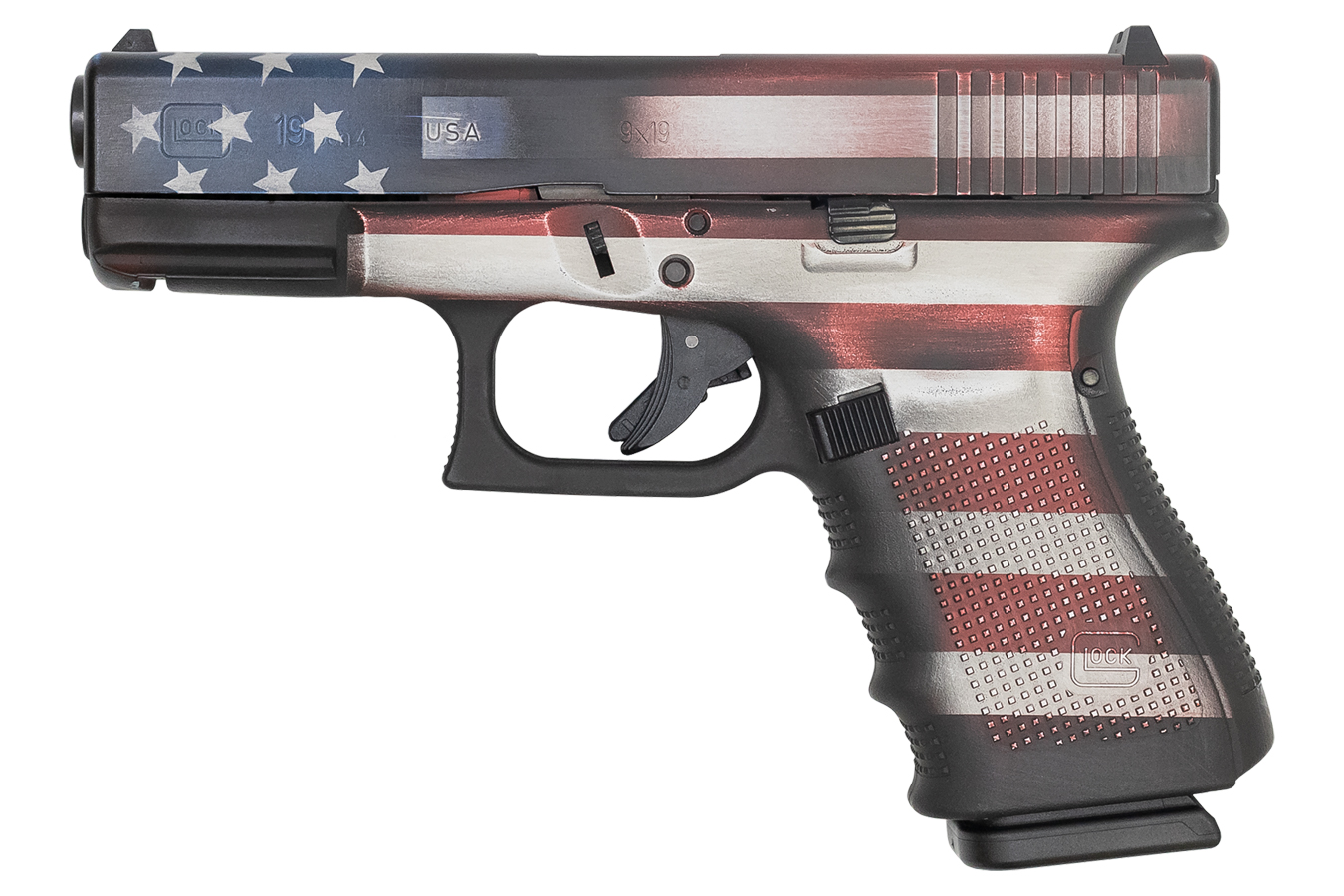 GLOCK 19 GEN4 9MM BATTLE WORN AMERICAN FLAG CERAKOTE