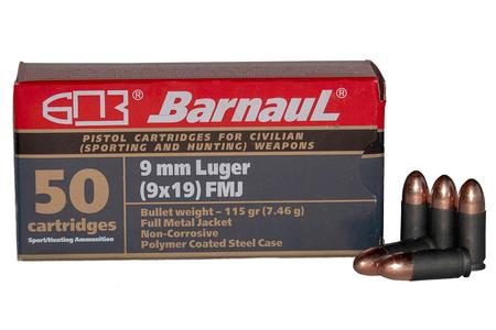 BARNAUL 9mm Luger 115 Gr FMJ Steel Polycoated Case 50/Box