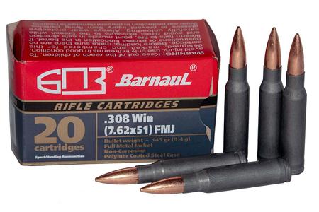 BARNAUL 308 Winchester 145 Gr FMJ Steel Polycoated Case 20/Box