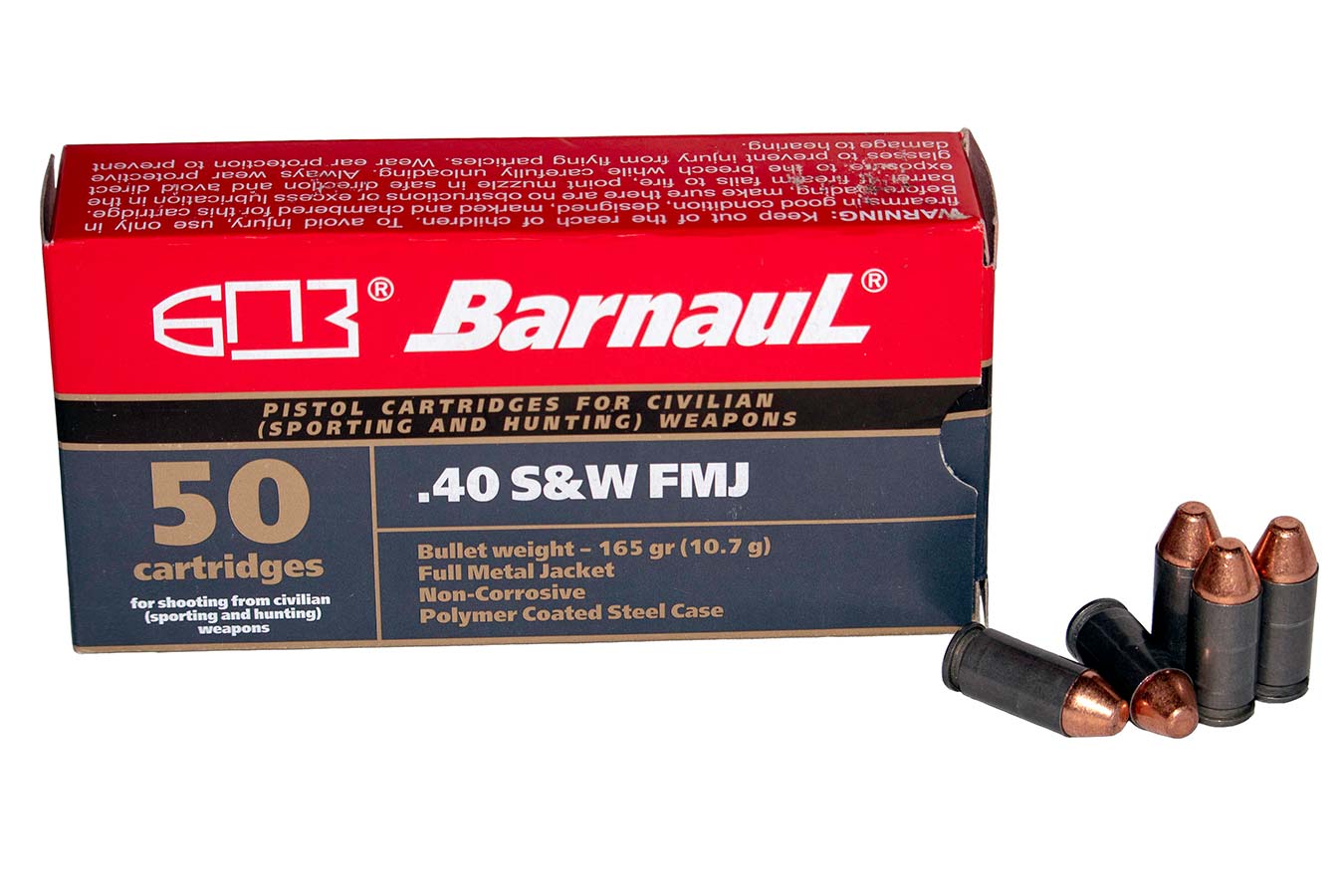 40 SW 165 GR FMJ STEEL POLYCOATED CASE