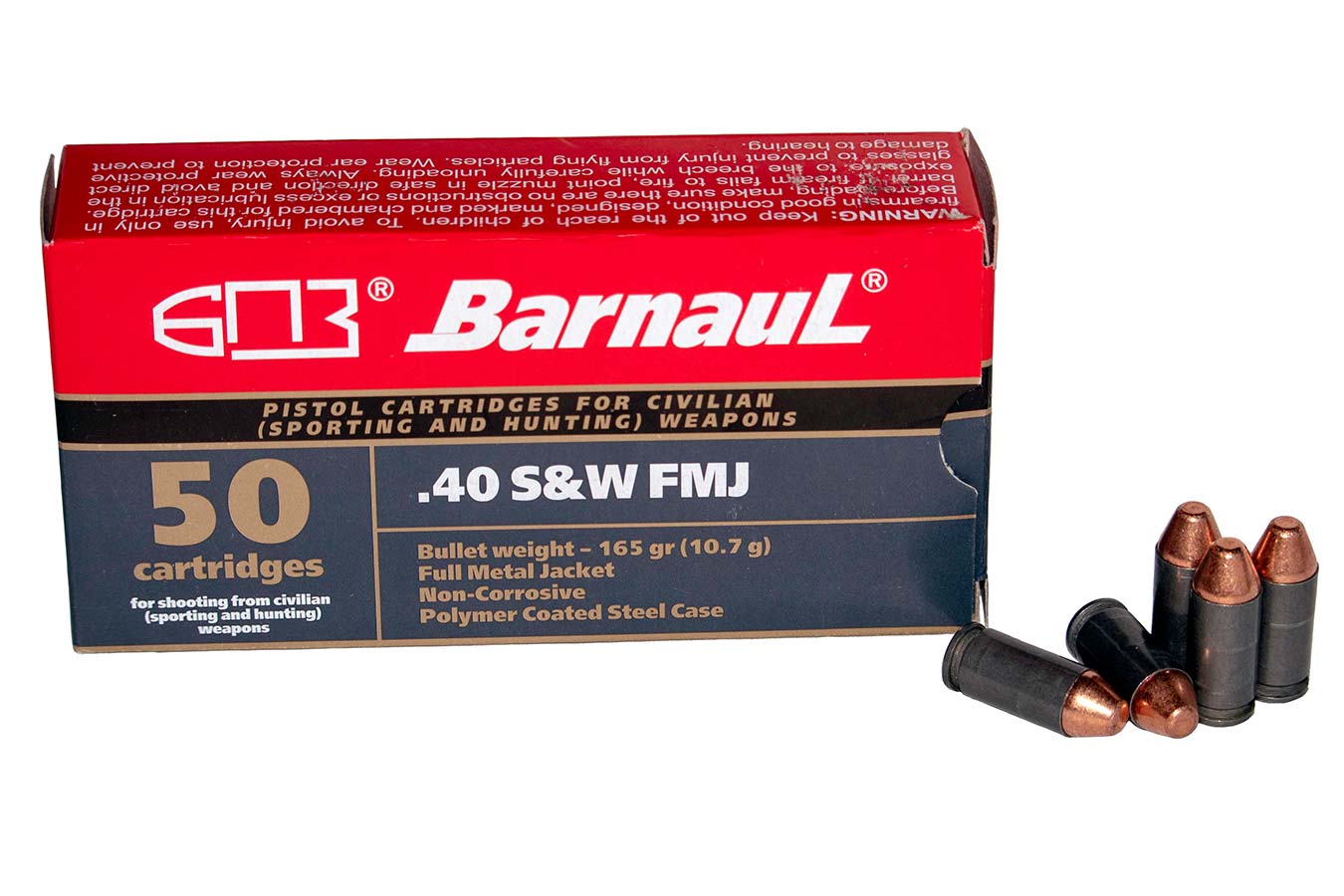 BARNAUL 40 SW 165 GR FMJ STEEL POLYCOATED CASE