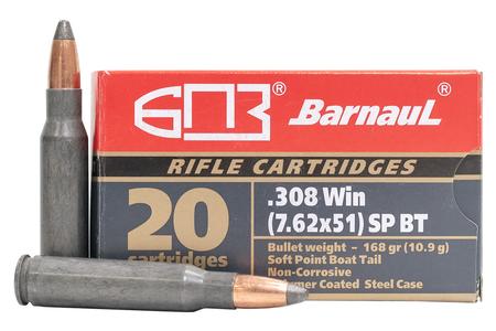 BARNAUL 308 Winchester 168 GR Soft Point Steel Polycoated Case 20/Box