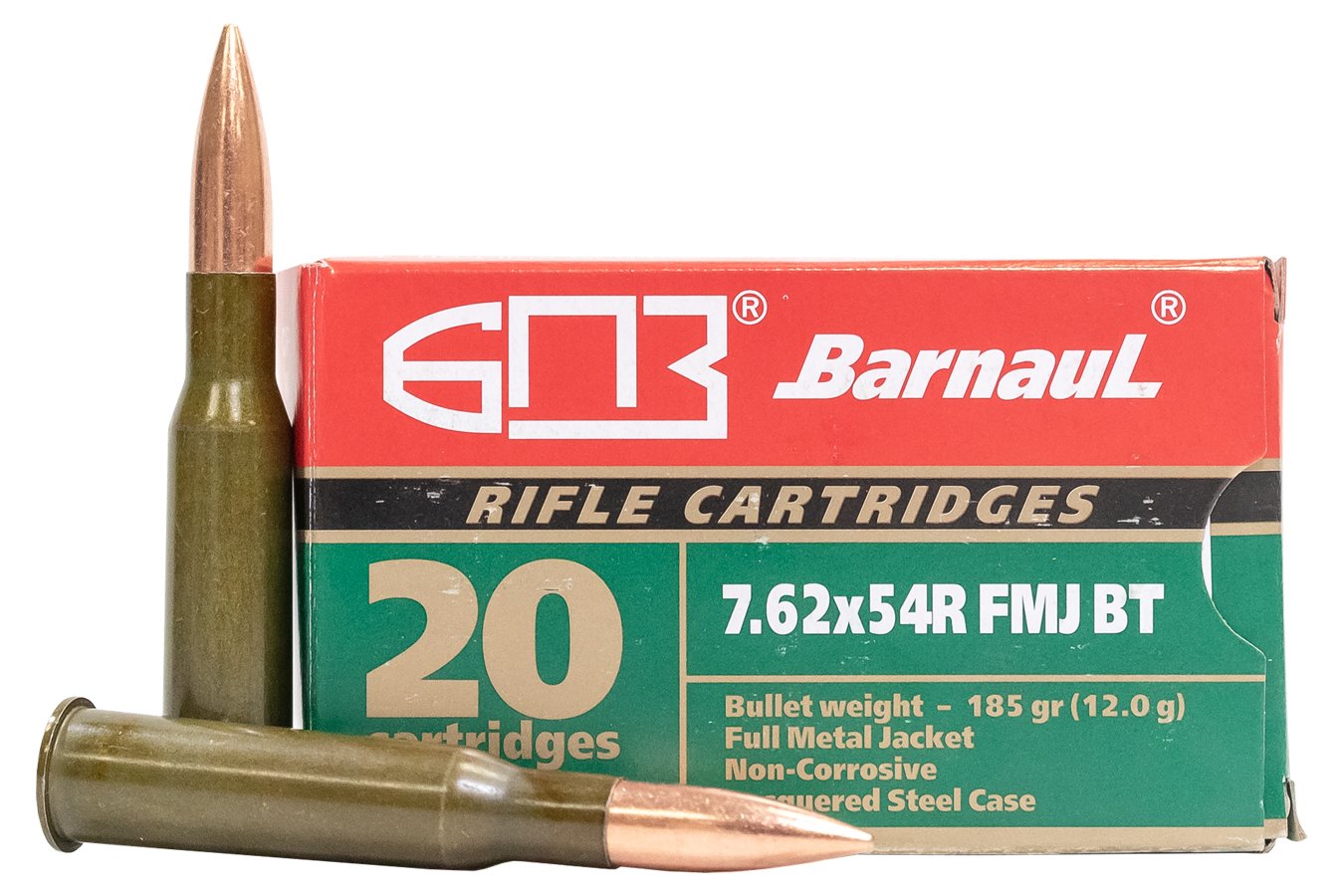 Barnaul 7.62x54R 185 GR Full Metal Jacket Steel Lacquered Case 20/Box