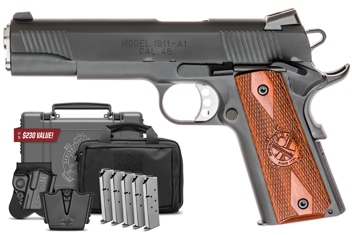 SPRINGFIELD 1911 LOADED 45 ACP GEAR UP PACKAGE 5 IN BBL NIGHT SIGHTS PARKERIZED FINISH