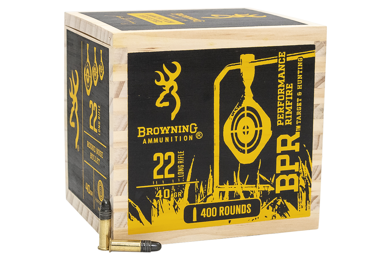 BROWNING AMMUNITION 22 LR 40 GR BLACK PLATED LRN 400 RD WOOD BOX BPR