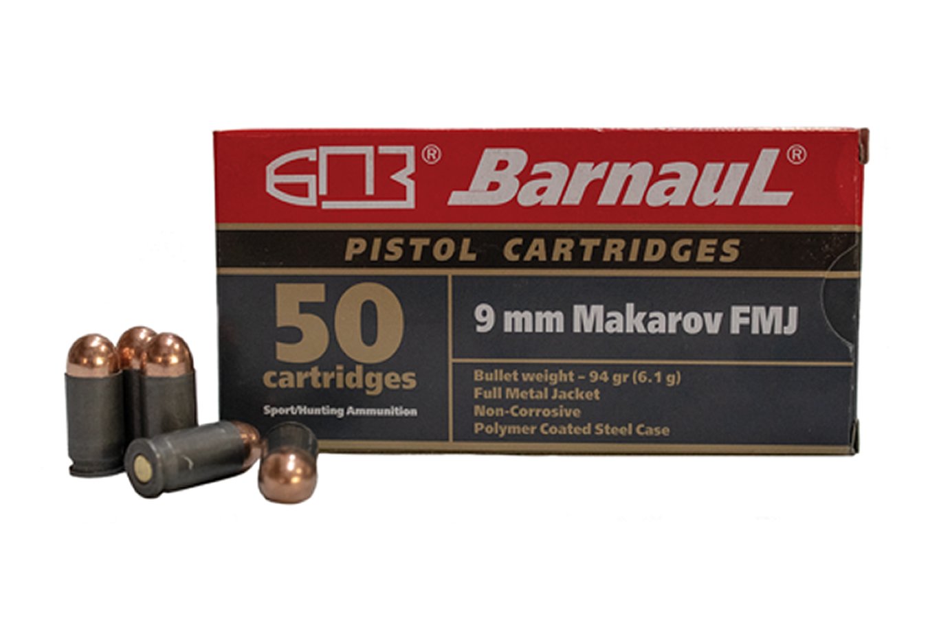 BARNAUL 9MM MAKAROV 94 GR FMJ STEEL POLYCOATED CASE