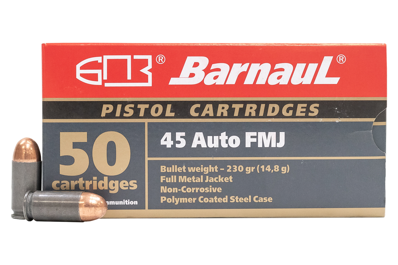 BARNAUL 45 AUTO 230 GR FMJ STEEL POLYCOATED CASE