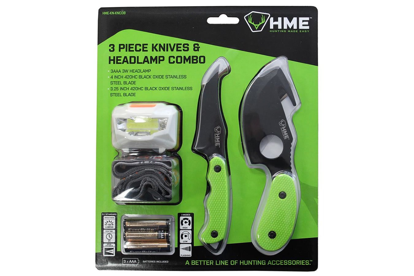 HME PRODUCTS 3 PIECE KNIFE COMBO WITH HEADLAMP