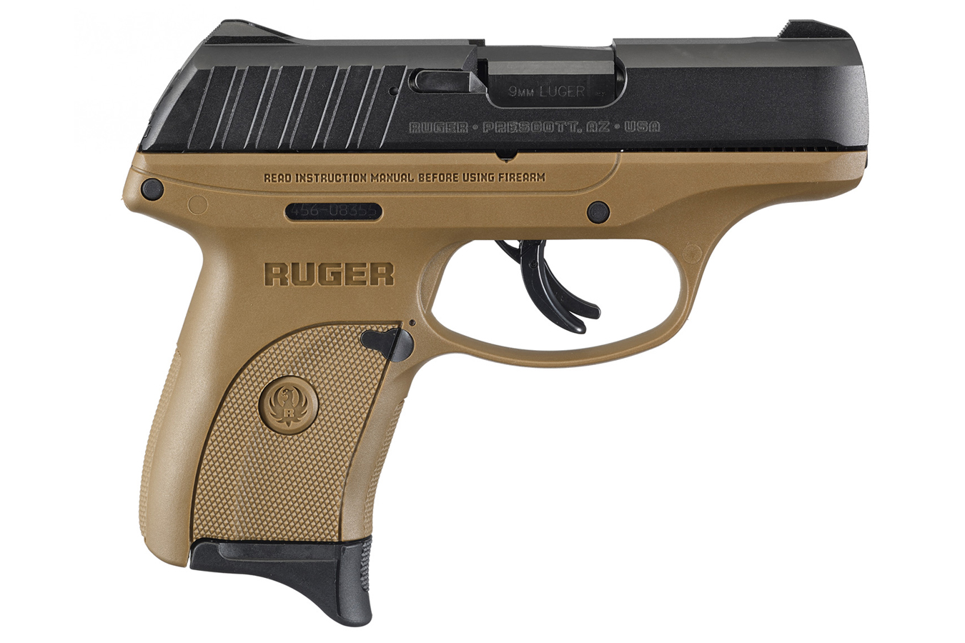 RUGER EC9S 9MM FLAT DARK EARTH FRAME BLASK SLIDE 3.12 IN BBL