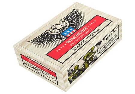 WINCHESTER AMMO 30 Carbine 100 gr FMJ Ball M1 Cartridge WWII Victory Series 20 Rounds in Wood Bo