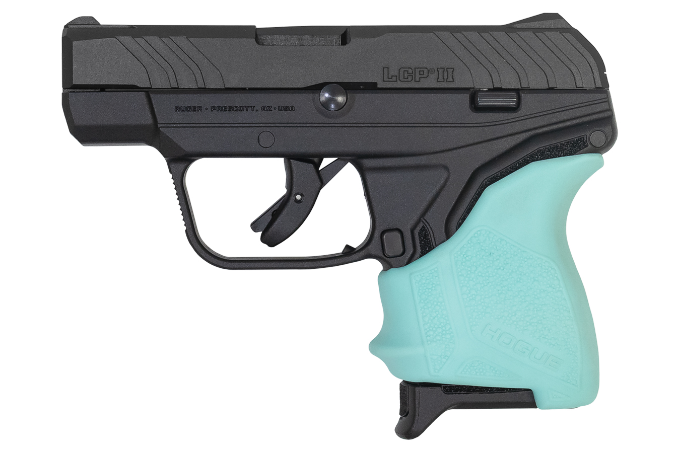 RUGER LCP II 380 ACP WITH TURQUOISE HOGUE GRIP SLEEVE