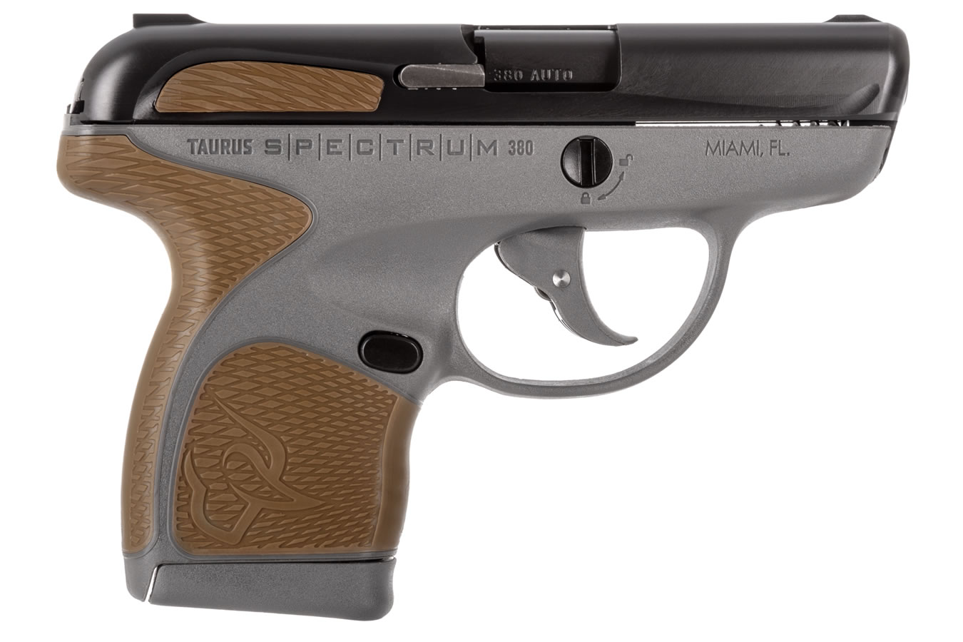 TAURUS SPECTRUM .380 GRAY PISTOL W/BLACK SLIDE AND FDE GRIPS