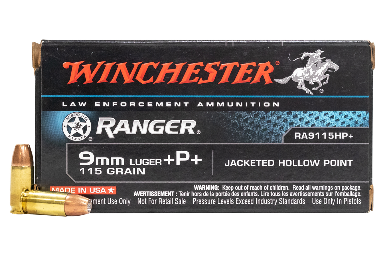 WINCHESTER AMMO 9MM +P+ 115 GR JHP RANGER