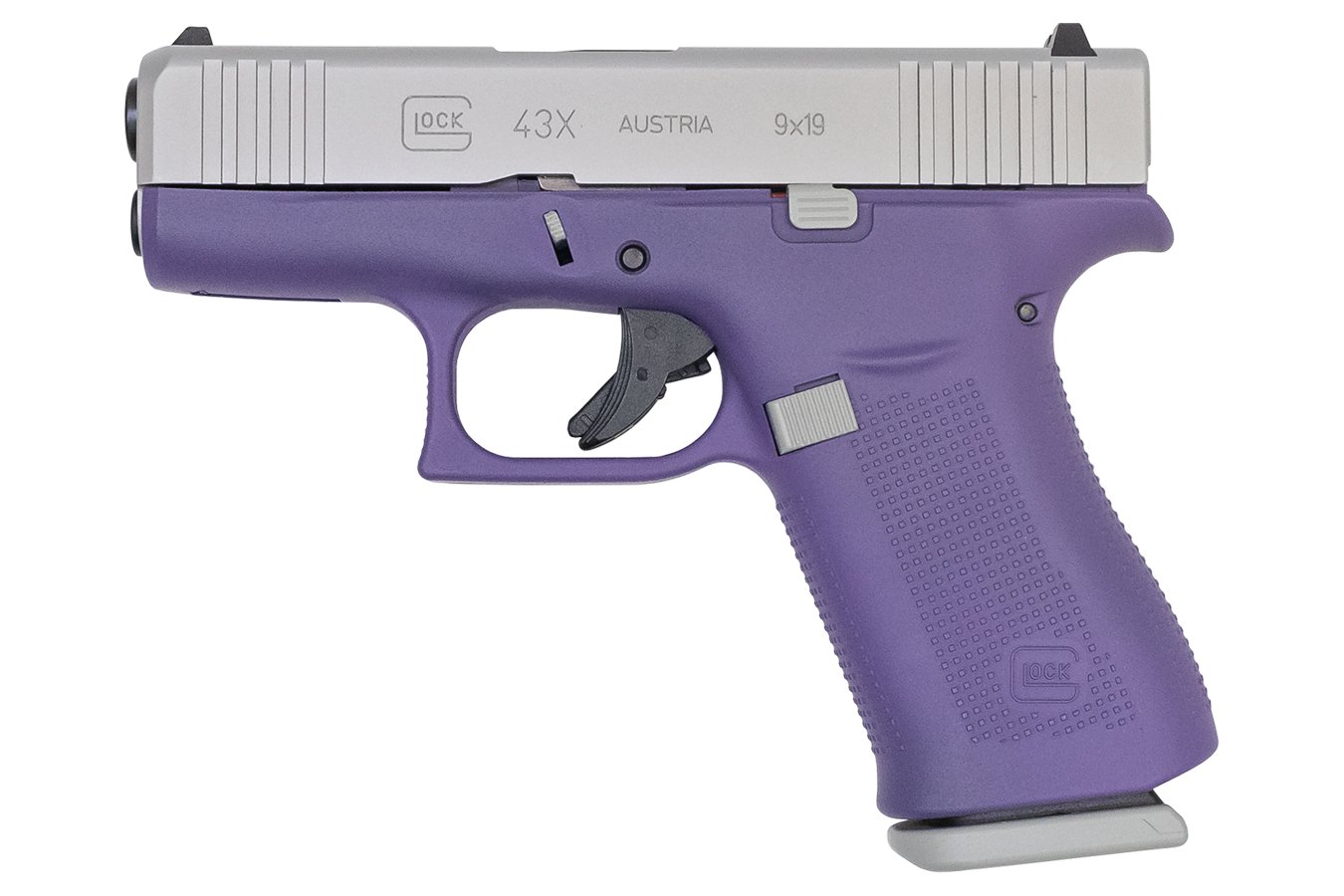 GLOCK 43X 9MM SILVER SLIDE/PURPLE FRAME