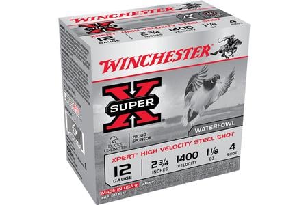 Winchester 12 GA 2 3/4 Inches 1 1/8 oz Xpert High Velocity Steel Shot 4-Shot 25 Rounds per