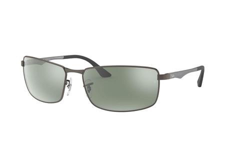 RB3498 WITH MATTE GUNMETAL FRAME AND POLARIZED GREEN/SILVER FINISH LENSES