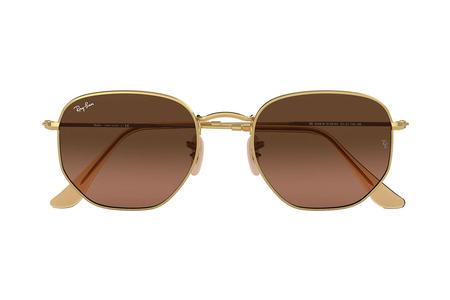 RAY BAN Hexagonal Flat Lens with Polished Gold Frame and Brown Gradient Lenses