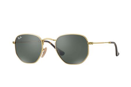 RAY BAN Hexagonal Flat Lense with Polished Gold Frame and Green Classic G-15 Lenses