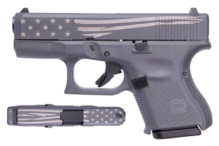 GLOCK 26 Gen5 9mm Carry Conceal Pistol with Gray Finish and Laser Engraved Distressed Flag