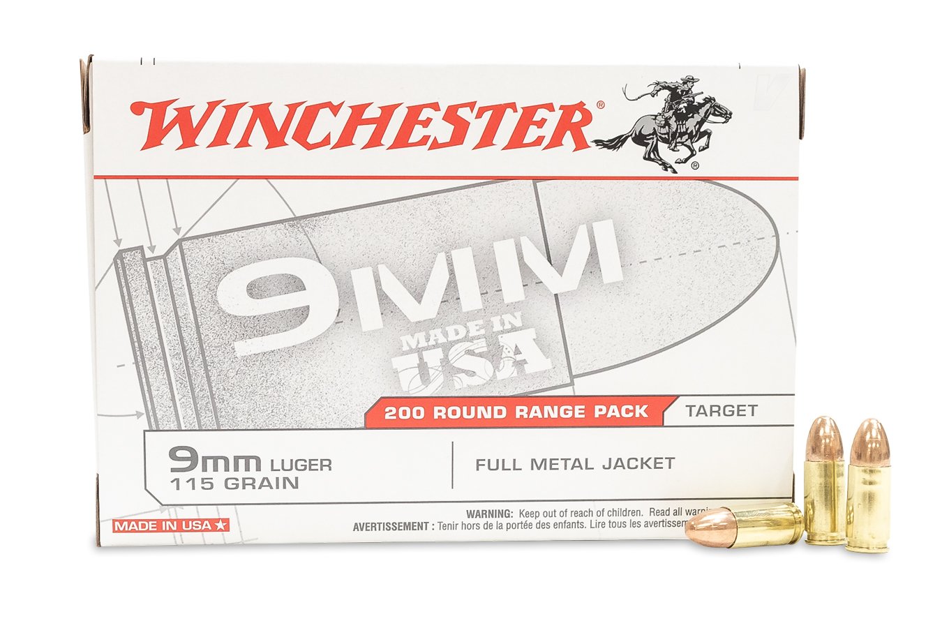 WINCHESTER AMMO 9MM 115 GR FMJ 200RD