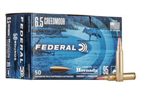 FEDERAL AMMUNITION 6.5 Creedmoor 95 Grain Hornady V-Max Varmint and Predator 50 Round Bulk Pack