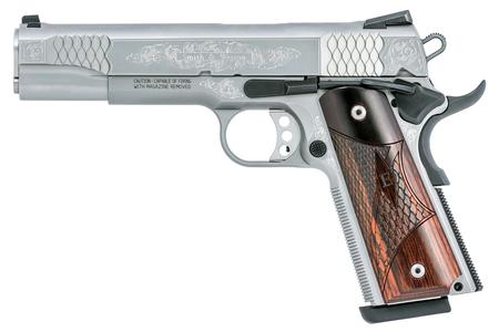 SMITH AND WESSON Engraved 1911 45 ACP Pistol with E-Series Wood Laminate Grips