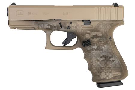 GLOCK 19 Gen4 9mm Apollo Custom Pistol with Desert Multi-Cam Cerakote and Stippled Fra