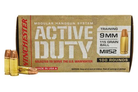 WINCHESTER AMMO 9mm 115 gr FMJ-FN Ball MHS Active Duty 100/Box