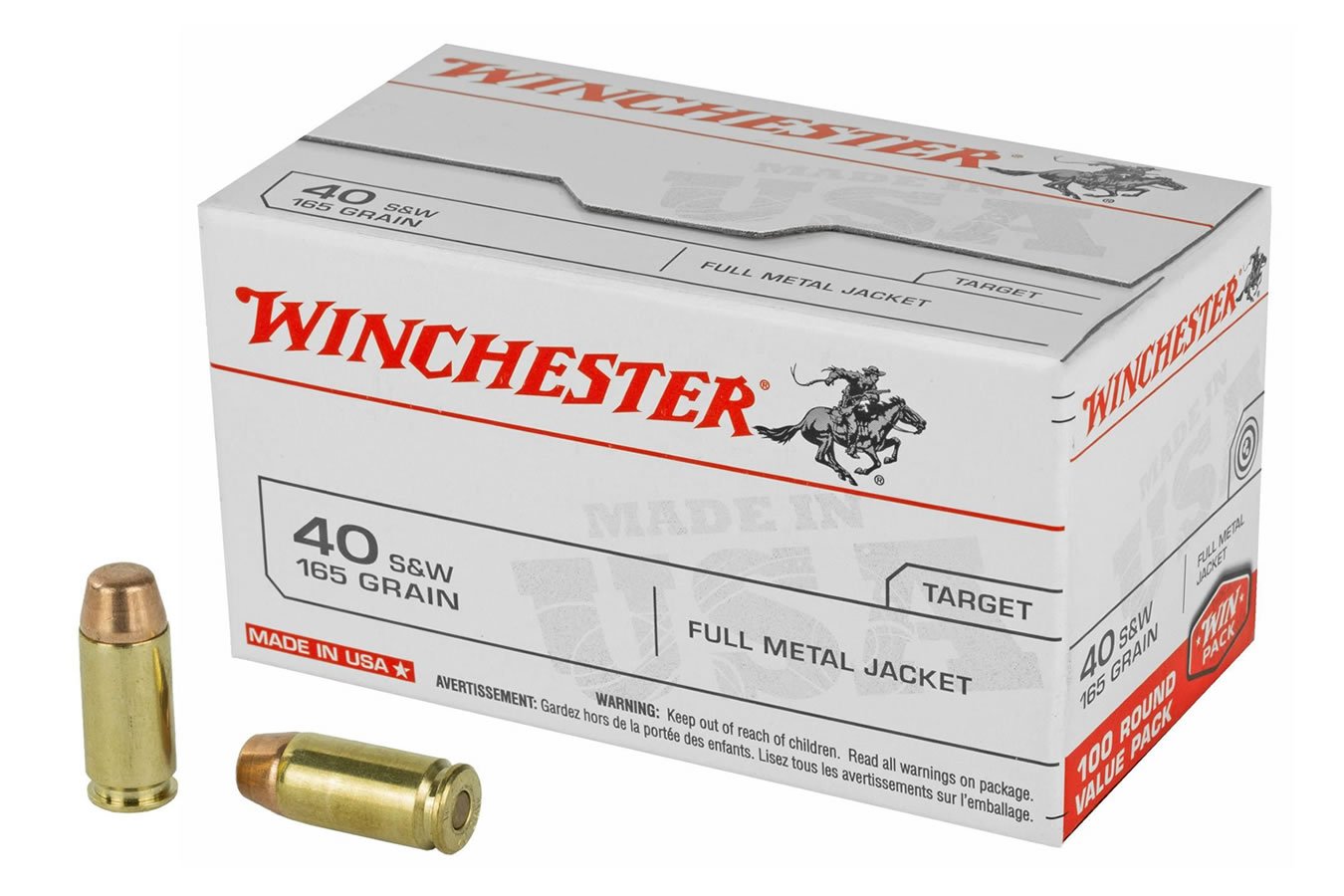 WINCHESTER AMMO 40 SW 165 GR FMJ FN VP