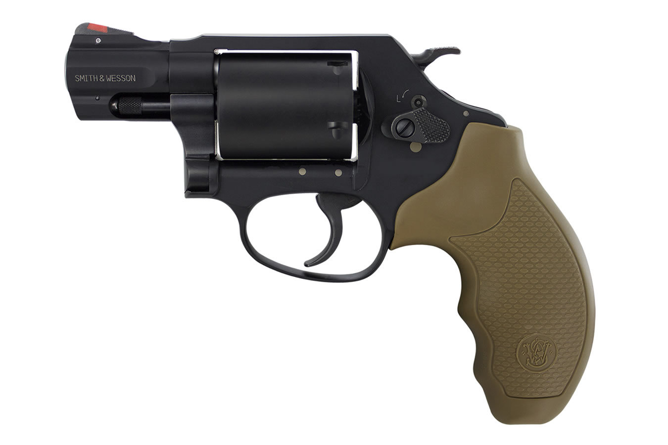 SMITH AND WESSON 360J 357 MAGNUM REVOLVER WITH FADED DARK EARTH GRIPS
